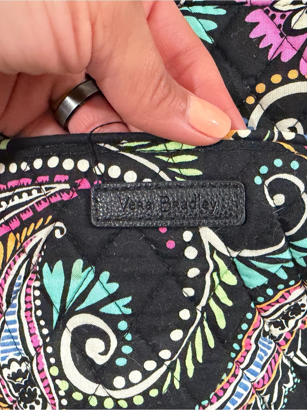 Vera Bradley Black Paisley Tote with Teal, Pink & Cream Accents